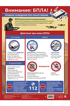 . Внимание: БПЛА! Правила поведения при обнаружении. Наглядно-оформительский плакат. Формат А3